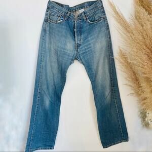 MENS LEVIS 501 33 x 34 Blue Denim Button Fly Denim Jeans Slim Skinny Straight